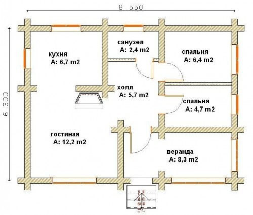 Проект коттеджа из окоренного бревна