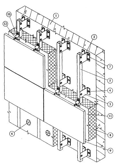 Схема узла облицовки гранитом по парапету