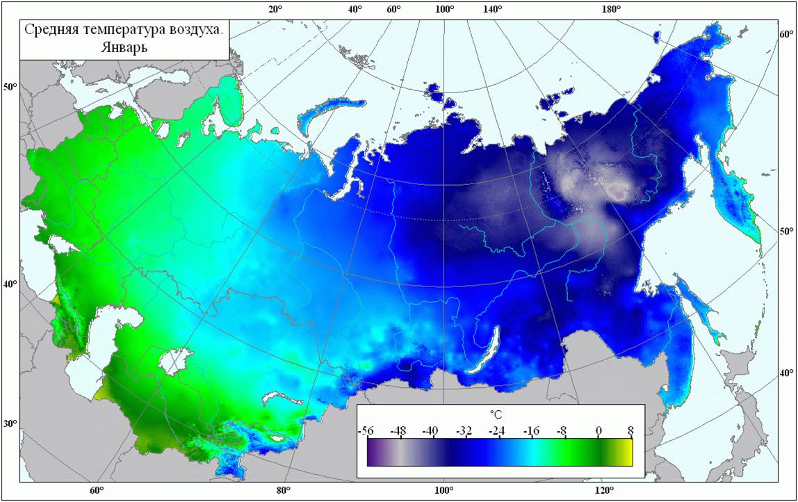 Средняя расчетная зимняя температура для разных регионов России